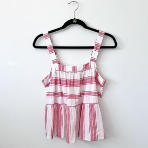 Ann Taylor loft red and white striped‎ peplum sleeveless blouse